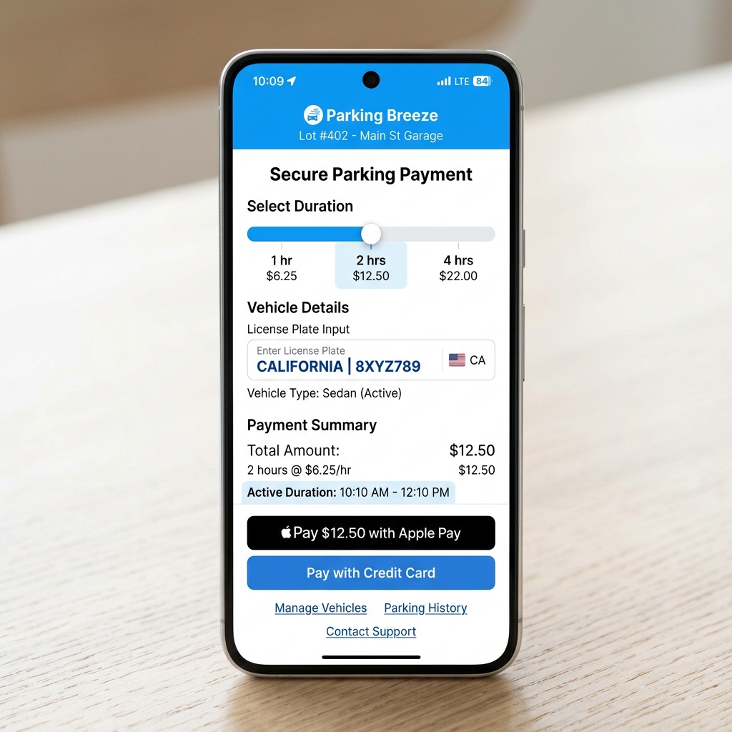 Parking Breeze Mobile Payment Screen