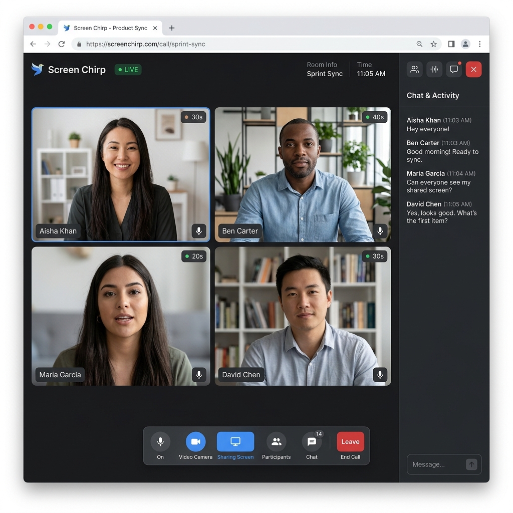 Screen Chirp WebRTC Video Call Screen